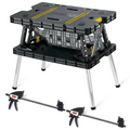 Heavy-Duty Folding Workbench – Portable Work Table with Clamps, Tool Storage, Weather-Resistant Sawhorse Stand