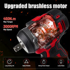3-in-1 Cordless Brushless Impact Wrench (Tool Only — Battery Not Included) | 450 Nm Power Tool — Ideal for Automotive Repair & Home DIY | Red & Black Design