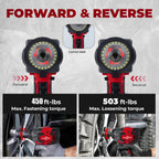 3-in-1 Cordless Brushless Impact Wrench (Tool Only — Battery Not Included) | 450 Nm Power Tool — Ideal for Automotive Repair & Home DIY | Red & Black Design