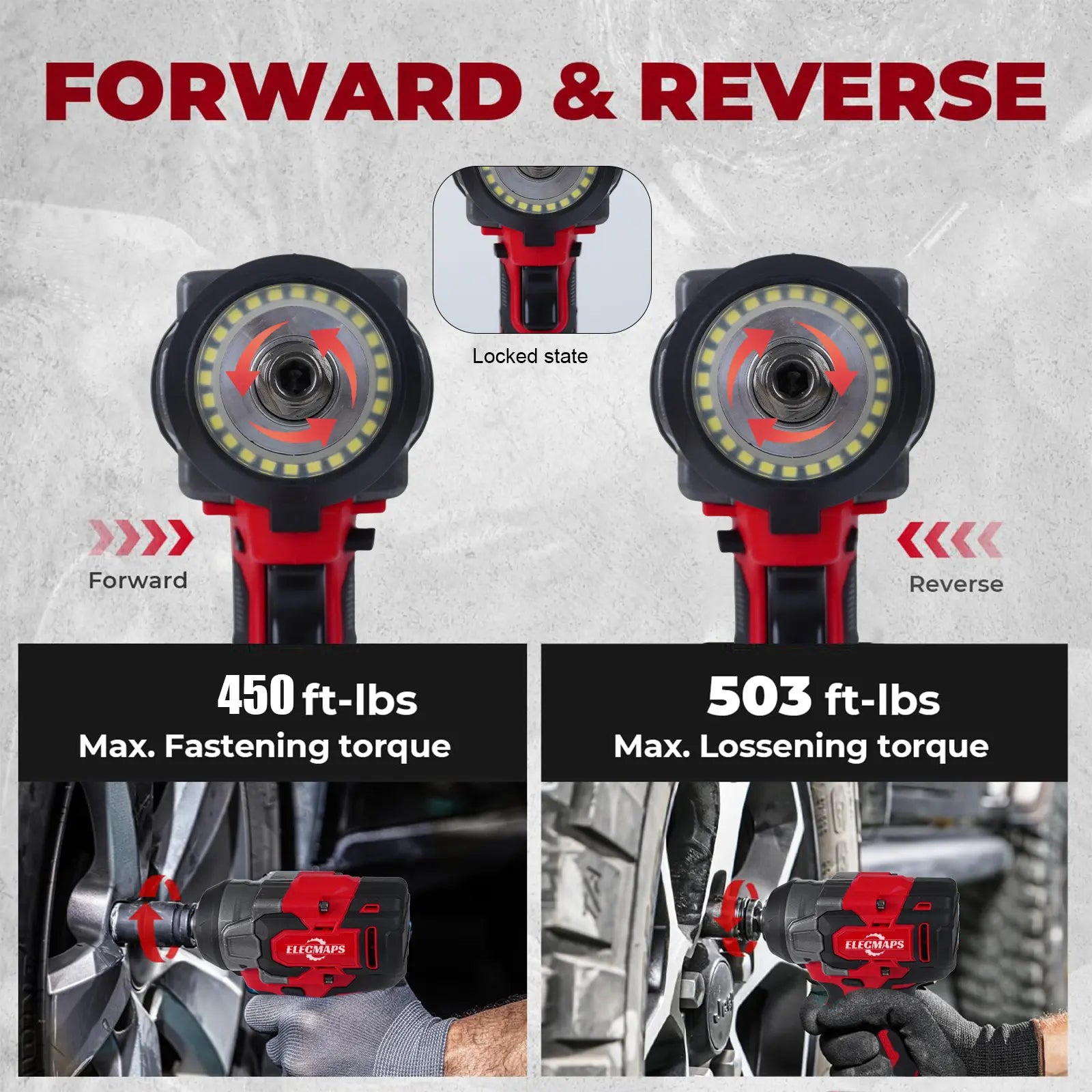 3-in-1 Cordless Brushless Impact Wrench (Tool Only — Battery Not Included) | 450 Nm Power Tool — Ideal for Automotive Repair & Home DIY | Red & Black Design